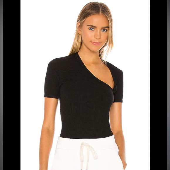NWOT Revolve John Elliott Cotton Rib Asymmetrical Black T Shirt Top Basics 0 XS - Picture 2 of 2